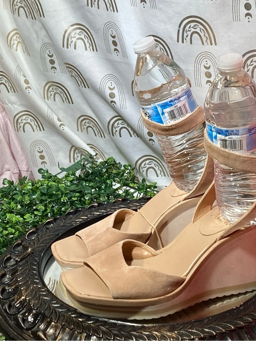 Vince Camuto Nude/Tan Suede Wedge Sandals with Ankle Strap